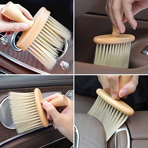 High Density Ultra Soft Detail Brush Car Interior Dust Brush Accessories Car Detailing Brush Soft Hair Wooden Brush Deep Cleaning Tool Kit Keyboards Laptop Sofa Dusting Brush (A-1PC)