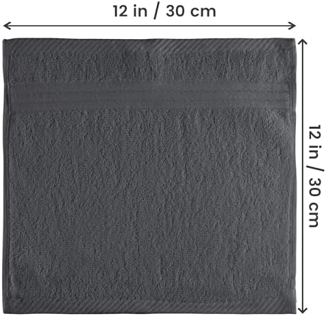12 Pack Premium Wash Cloths, 12x12 In, 100% Cotton, Grey