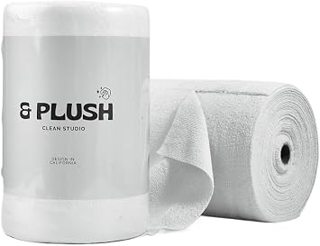 & PLUSH Microfiber Cleaning Cloth Roll - 50 Pack, Tear Away Microfiber Towels, 12" x 12", Reusable, Washable, Streak Fre