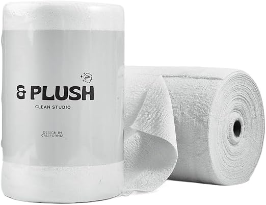 & PLUSH Microfiber Cleaning Cloth Roll - 50 Pack, Tear Away Microfiber Towels, 12" x 12", Reusable, Washable, Streak Fre