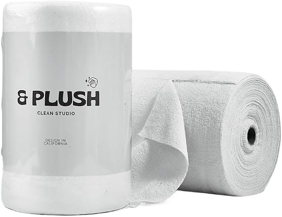 & PLUSH Microfiber Cleaning Cloth Roll - 50 Pack, Tear Away Microfiber Towels, 12" x 12", Reusable, Washable, Streak Fre