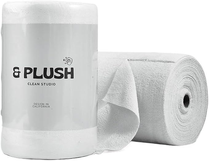 & PLUSH Microfiber Cleaning Cloth Roll - 50 Pack, Tear Away Microfiber Towels, 12" x 12", Reusable, Washable, Streak Fre