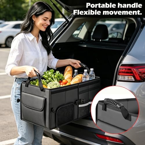 Car Trunk Organizer, 2 Compartments Car Storage Box with Lip