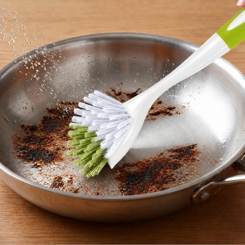 Dish Brush with Handle, Stiff Bristles Dish Scrubber for Pots, Pans & Sink Cleaning, 5 Pack