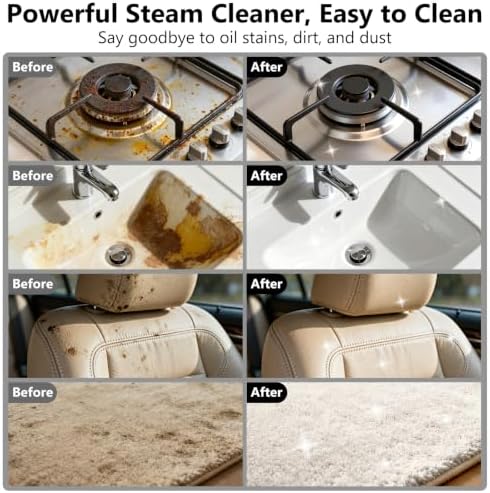 Steam Cleaner, Portable Steamer for Cleaning with 16pcs Accessories, 6-Level Adjustable and 15s Heat-Up, Handheld Steam Cleaner for Home, Tile, Dirt, Grout, Grease, Car Detailing, White