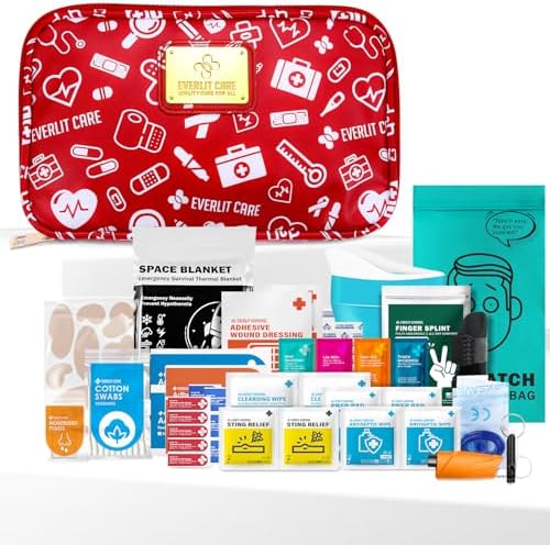 Car First Aid Kit with Emergency Supplies Survival Gear Including Window Breaker Disposable Urine Bag Mountable Survival Kit for Family Travel in Car (RedMed)