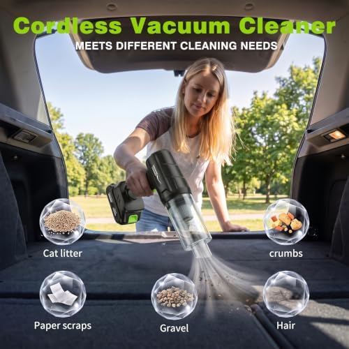 Car Vacuum Portable Cordless,35000Pa High Power Strong Suction,6-in-1 Rechargeable Handheld Vacuum with 2 Batteries & Charger for Car Interior,Home,Pet Hair & Keyboard