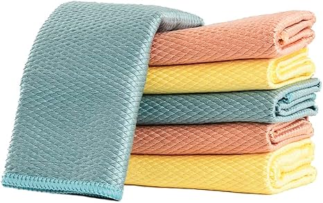 Amruta Clean Fish Scale Microfiber Glass Cleaning Cloths Streak Free for Window Car Mirrors Windshield Lint Free Microfi