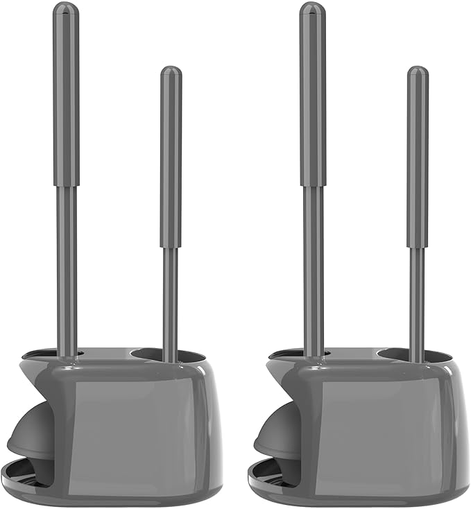 SetSail Toilet Brush and Plunger Set, 2 Packs Toilet Plungers for Bathroom Heavy Duty Toilet Bowl Brush and Holder Hidden Toilet Plunger and Brush Set for Deeply Cleaning - Gray