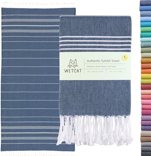 Turkish Beach Towel Oversized (38"x71") 100% Turkish Cotton, Made in Turkey - Sand Free, Extra Large, Ultra Soft, Quick Drying, Compact & Lightweight for Travel - Dark Blue