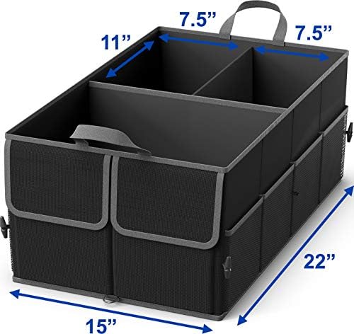 Foldable Car Trunk Organizer for SUV, 3-Compartment, Black