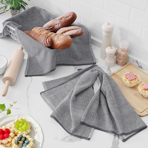 380 GSM Cotton Premium Kitchen Towels 6 Pack, 18"x 28", Grey