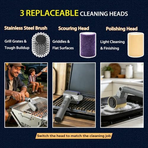 Electric Grill Brush, 58W 3-Speed Cordless Grill Cleaner, Gray