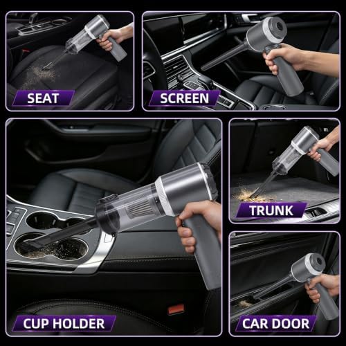 Cordless Portable Handheld Car Vacuum Cleaner, 20000PA High Power Hand Vac with One-Button Empty Dustbin, Multiple Nozzles Included for Car, Home & Office