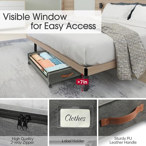 Under Bed Storage with Wheels, 2 Pack Under Bed Storage Containers, Rolling Under Bed Shoe Storage Organizer, 30.71 x 16.93 x 6.69 in