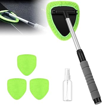 Windshield Cleaning Tool, 2025 New Car Interior Window Cleaning Kit with Extendable Handle, with 3 Towel Pads Windshield