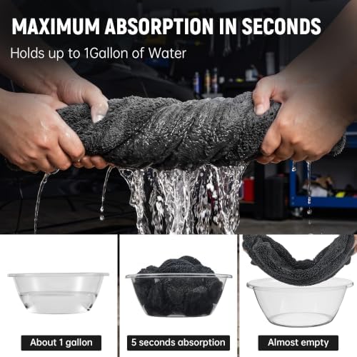 3-Piece Car Drying Towels, 1300 GSM 70/30 Twist-Loop Microfiber, Gray