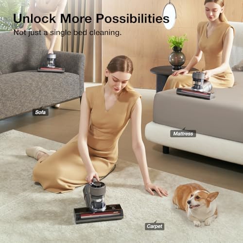 WB81 Mattress Vacuum Cleaner, Upgraded Roller Brush, Smart Dust Sensor LED, UV Light and Ultrasound, PTC Heating, Best for Pet Hair and Anti-allergen (WB81, 2025 New Model)