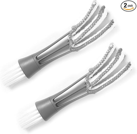 KVAEY 2 PCS Mini Duster for Car Air Vent, Double Ended Automotive Air Vent Microfiber Duster & Brush, Dust Collector Cleaner for Keyboard Window Leaves Shutter, Car Accessories (Gray)