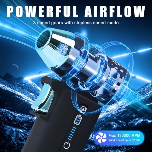 130000RPM Rechargeable Mini Air Blower & Vacuum with 3 Nozzles