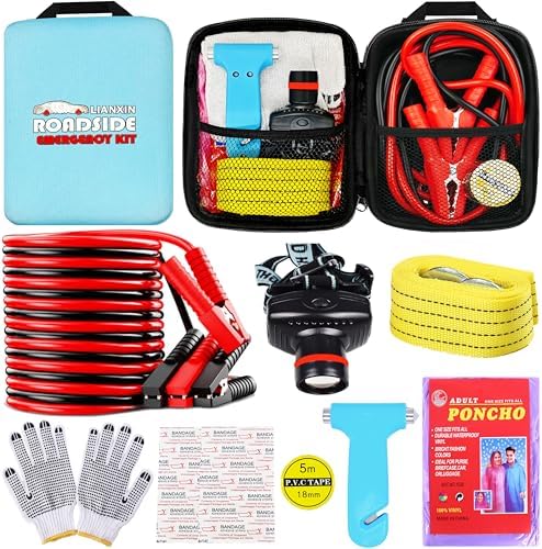 Auto Emergency Kits Vehicles with Jumper Cables headlamp Car Safety Kits