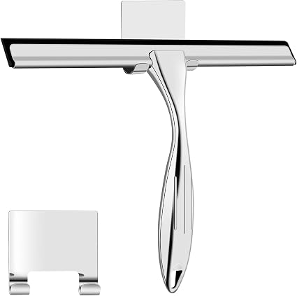 Shower Squeegee, All-Purpose Stainless Steel Squeegee for Bathroom, Shower Doors, Mirrors, Tiles and Car Windows - Clean