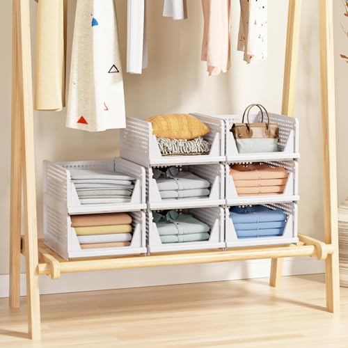 5 Pack Stackable Closet Storage Basket - Stackable Storage Bins