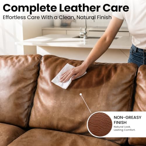 Leather Wipes 4-in-1 Leather Cleaner and Conditioner for Furniture - Leather Couch Cleaner, Car, Shoes & Purses – UV Protection, XL Moistened Wipes Restore & Protect – 2 Pack (80 Wipes)