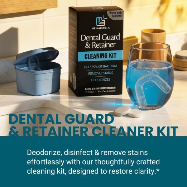 Retainer & Denture Cleaning Kit, 92 Tablets + Bath Case & Strainer by M3