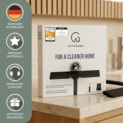 Silicone Shower Squeegee with 3-in-1 No-Drill Mount, Black, 9''