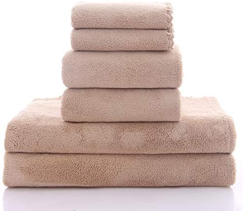 Ultra Soft Towel Set - Quick Drying - 2 Bath Towels 2 Hand Towels 2 Washcloths - Microfiber Coral Velvet Highly Absorbent Towel for Bath Fitness, Sports, Yoga, Travel (Brown, 6 Pcs)