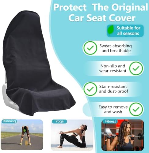 Car Seat Covers Universal Car Protective Front Seat Covers Washable Non-Slip Seat Protectors for Gym Workouts,Waterproof and Sweatproof Towel Seat Covers for Cars,Trucks, Jeeps (2 Pack Black)