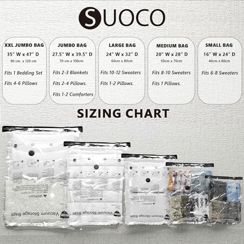 Vacuum Storage Bags for Travel & Home with Hand Pump, 8 Jumbo