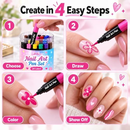 1 Pack 24 Colors Dual Ended Nail Art Pens Set