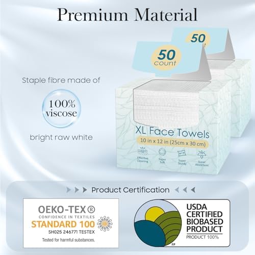 2 Pack of 50 count XL Disposable Face Towels 10” x 12”