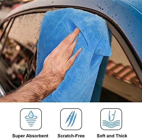 30 Pcs 16 × 16 Inch Microfiber Towels for Cars, 500 GSM Edgeless Plush Car Detailing Towel, Lint Free Scratch Free Cleaning Cloths for Drying, Washing, Polishing, Waxing, Home (Light Blue)
