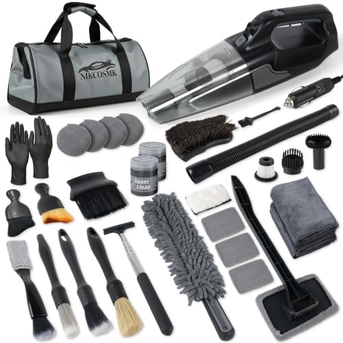 45Pcs Car Cleaning Kit, Car Interior Detailing Kit, 8000Pa Corded Handheld Car Vacuum, Car Detailing Brushes, Car Duster, Windshield Cleaner Tool, Car Cleaning Supplies, Car Accessories, Gifts for Men