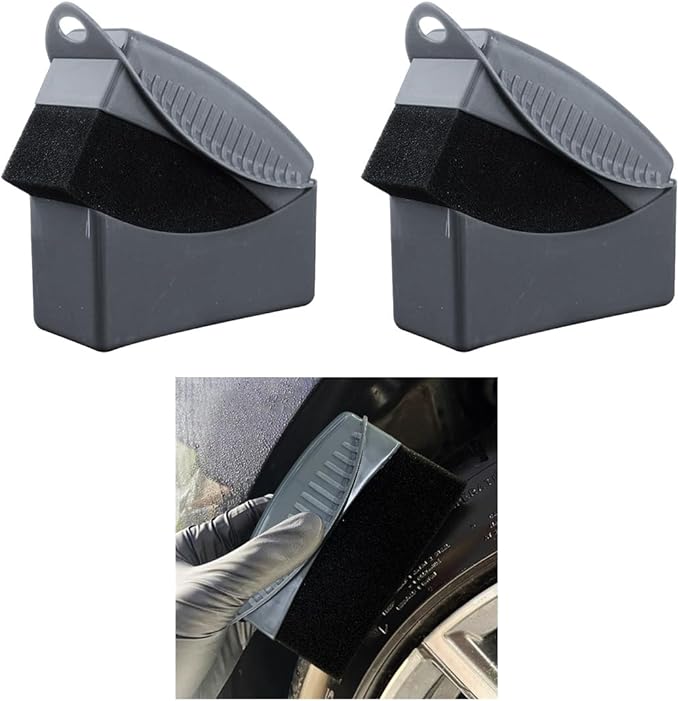 Augeny 2PCS Tire Dressing Applicator, Reusable Car Tire Shine Sponge Pad With Lid, Durable Foam Auto Wheel Detailing for Vehicle Waxing Polishing Cleaning (Gray)