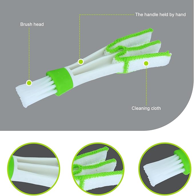 Set of 3 Mini Duster for Car Air Vent, 3 Arms Blinds Duster, Automotive Air Conditioner Cleaner and Brush, Cleaning Tools for Window Blinds, Keyboard, Air Conditioner Vents, Fans (Green)