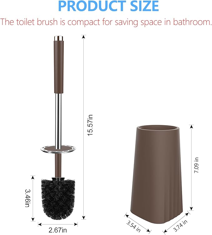 SetSail Toilet Brush, Compact Size Toilet Bowl Brush and Holder Toilet Brushes for Bathroom with Stainless Steel Handle Toilet Cleaner Brush with Durable Scrubbing Bristles, 2 Packs, Brown
