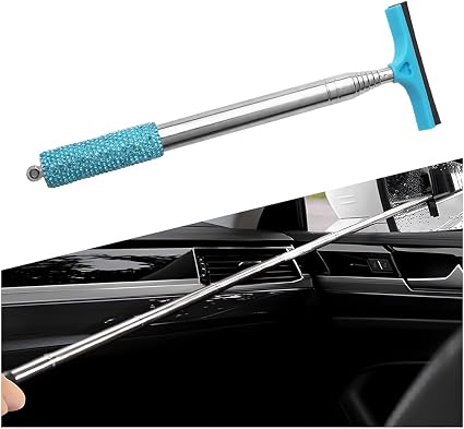 Bling Car Rearview Mirror Wiper, Retractable Rhinestone Long Handle Vehicle Rear View Mirror Window Squeegee Cleaner, Po
