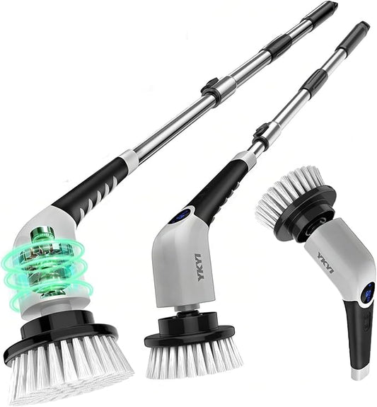 YKYI Cordless Electric Spin Scrubber, Power Cleaning Brush with 8 Replaceable Heads & Extension Handle for Bathroom, Tub, Tile, Floor, Car