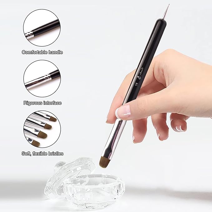 French Nail Brush, YIHUALE 2 Way French Gel Acrylic Nail Art Kolinsky Brush With Dotting Tool for Professional Manicure Cuticle Clean Up Nail Art Design- White And Black 8# (16#, Black)
