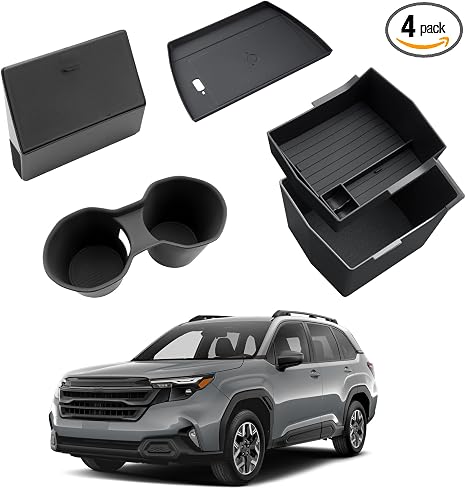 2025 Forester Center Console Organizer - 4 Pcs Set Double-Layer Center Console Organizer+Hidden Organizer Box+Silicone C