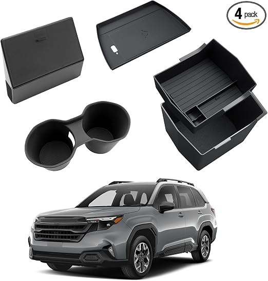 2025 Forester Center Console Organizer - 4 Pcs Set Double-Layer Center Console Organizer+Hidden Organizer Box+Silicone C