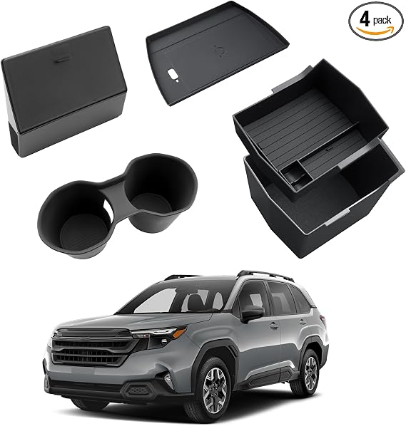 2025 Forester Center Console Organizer - 4 Pcs Set Double-Layer Center Console Organizer+Hidden Organizer Box+Silicone C