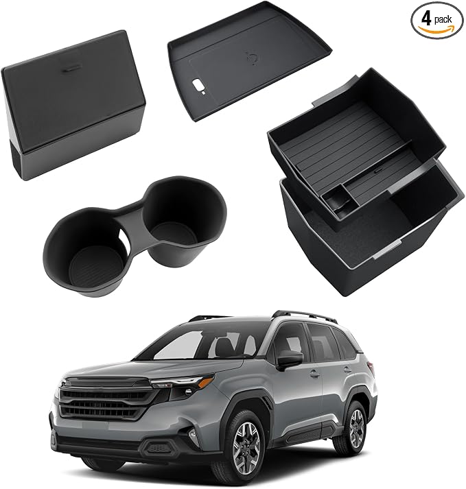 2025 Forester Center Console Organizer - 4 Pcs Set Double-Layer Center Console Organizer+Hidden Organizer Box+Silicone C
