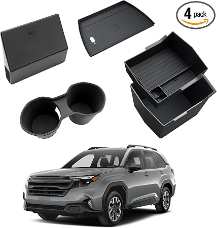 2025 Forester Center Console Organizer - 4 Pcs Set Double-Layer Center Console Organizer+Hidden Organizer Box+Silicone C