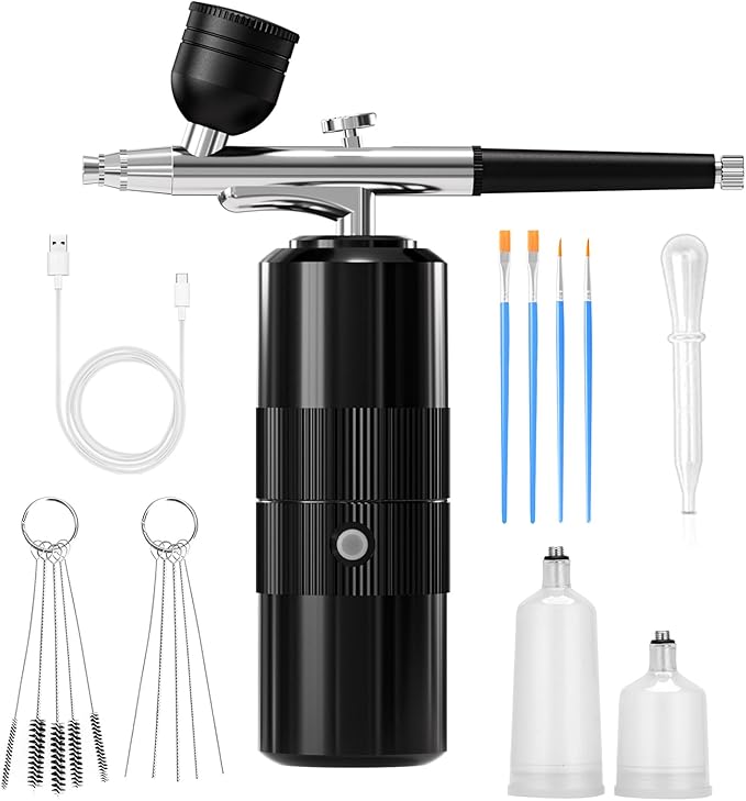 Airbrush Kit with Compressor Portable Airbrush Kit 48PSI High-Pressure Non-Clogging Air Brush Set Cordless Rechargeable with 0.3mm Nozzle and Cleaning Brush for Painting,Nail Art, Makeup (black)