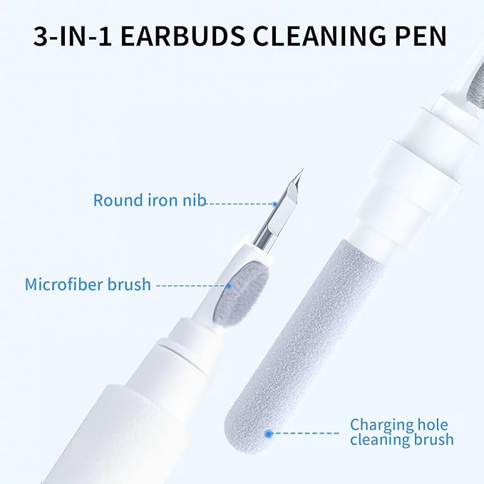 3 in 1 Cleaner Kit for AirPods Pro 1 2 3, Multi-Function Cleaning Pen with Soft Brush & Flocking Sponge for Bluetooth Earphones, Headsets Charging Case, iPhone, Laptop, Electronic Devices